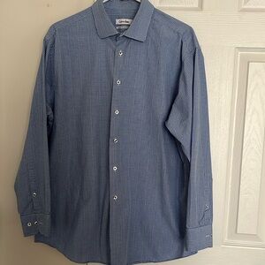 Calvin Klein blue and white dress shirt.